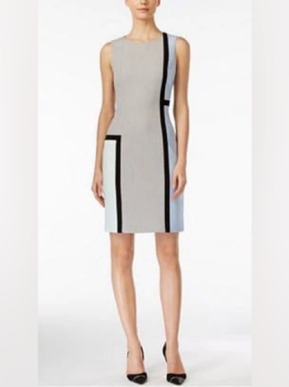 Calvin Klein Retro Mod Inspired Mondrian Color Block LINED Pencil Dress size 8